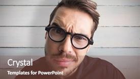  Presentation with glasses - Presentation design with doubt - portrait of a doubtful businessman background and a tawny brown colored foreground