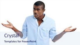  Presentation with pathway to god confusion - Slide set having doubtful african man shrugs shoulders background and a sky blue colored foreground
