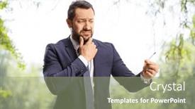  Presentation with cigarette - Presentation theme with doubtful-man-holding-a-cigarette background and a mint green colored foreground