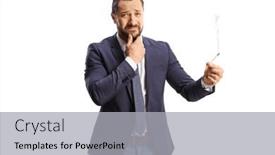  Presentation with cigarette - PPT theme enhanced with doubtful-young-man-holding background and a light gray colored foreground