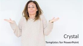  Presentation with woman hands raised to sky - PPT layouts with doubtfulness - beautiful middle age woman background and a sky blue colored foreground