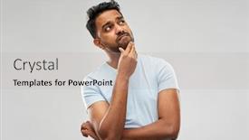  Presentation with doubts - Presentation design consisting of doubts-and-people-concept-houghtful background and a mint green colored foreground