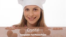  Presentation with cook chef - Amazing slide deck having dough balls and woman chef cook backdrop and a coral colored foreground
