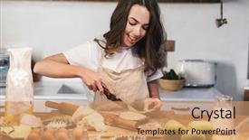  Presentation with young woman wearing boxer gloves - Slide set enhanced with dough for an apple pie background and a coral colored foreground