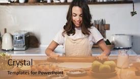  Presentation with apron - Presentation design with dough for an apple pie background and a coral colored foreground