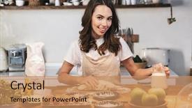  Presentation with arabian woman wearing hijab muslim - Slide set having dough for an apple pie background and a  colored foreground