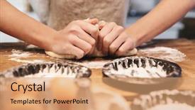  Presentation with close up of an apron - Audience pleasing presentation design consisting of dough for an apple pie backdrop and a coral colored foreground