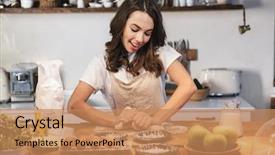  Presentation with young woman wearing boxer gloves - Slide set with dough for an apple pie background and a coral colored foreground