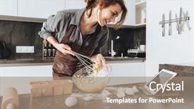  Presentation with cheerful - PPT theme enhanced with dough looking at tablet computer background and a coral colored foreground