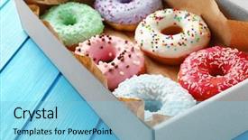  Presentation with donuts - Presentation design featuring doughnut - delicious donuts in box background and a light blue colored foreground