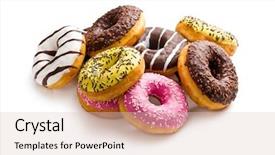  Presentation with donuts - Presentation design consisting of doughnut - various donuts on white background background and a lemonade colored foreground