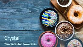  Presentation with coffee donuts - Presentation design featuring doughnuts and fresh coffee background and a ocean colored foreground