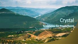  Presentation with river valley - Slide deck consisting of douro valley portugal top view background and a ocean colored foreground