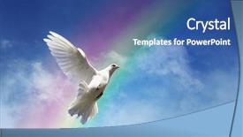  Presentation with white dove clouds - Presentation theme consisting of dove against clouds and rainbow background and a ocean colored foreground