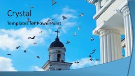  Presentation with doves - Amazing presentation theme having doves cross - many flying pigeons on city backdrop and a teal colored foreground