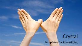  Presentation with world peace - Audience pleasing presentation theme consisting of free safety signs - conceptual hand gesture of world backdrop and a teal colored foreground