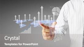  Presentation with financial - Colorful PPT theme enhanced with dow - businessman with financial symbols coming backdrop and a  colored foreground