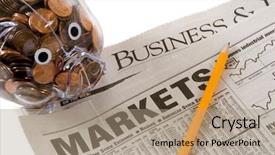  Presentation with newspaper - PPT theme having dow - daily newspaper open to business background and a coral colored foreground