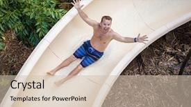  Presentation with inflatable water park - PPT layouts enhanced with down an outdoor water slide background and a soft green colored foreground