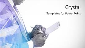  Presentation with shares - Colorful presentation enhanced with 3d arrows - businessman writing on clipboard backdrop and a white colored foreground