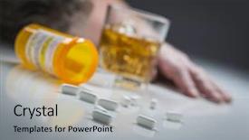  Presentation with alcohol abuse - Beautiful presentation design featuring down behind scattered prescription drug backdrop and a light gray colored foreground