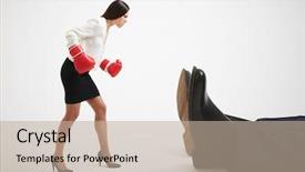  Presentation with boxer - PPT theme with down business - angry businesswoman in boxer gloves background and a mint green colored foreground