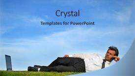  Presentation with cell - Cool new slide set with down business - businessman talking in cell phone backdrop and a light blue colored foreground