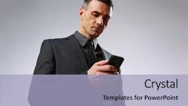  Presentation with of a gray wolf - Audience pleasing PPT theme consisting of down business - businessman using smartphone over gray backdrop and a light blue colored foreground