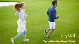  Presentation with running - Presentation design featuring down green grass in rural background and a tawny brown colored foreground