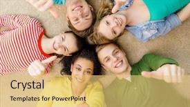  Presentation with happiness - PPT theme with down on floor in circle background and a yellow colored foreground