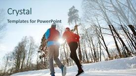  Presentation with moving snow - Presentation design featuring down snow road on winter background and a sky blue colored foreground