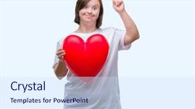  Presentation with down syndrom - Slide deck having down syndrome holding red heart background and a sky blue colored foreground