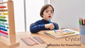  Presentation with down syndrome - Presentation theme with down-syndrome-kid-drawing background and a coral colored foreground