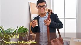  Presentation with down syndrome - Presentation design with down-syndrome-man-business-worker background and a tawny brown colored foreground