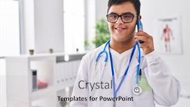  Presentation with down syndrome - Slide set consisting of down-syndrome-man-wearing-doctor background and a light gray colored foreground