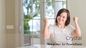  Presentation with down syndrome - Colorful presentation design enhanced with down-syndrome-woman-at-home backdrop and a  colored foreground