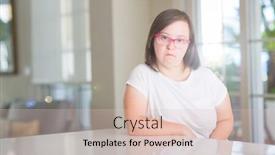  Presentation with smart home - PPT theme featuring down syndrome woman at home with a confident expression on smart face thinking serious background and a lemonade colored foreground