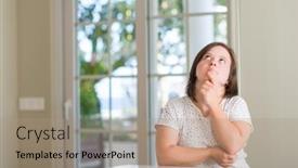  Presentation with down syndrome - Presentation design featuring down-syndrome-woman-at-home background and a  colored foreground