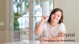 Presentation with down syndrome - Audience pleasing PPT layouts consisting of down syndrome woman at home backdrop and a  colored foreground