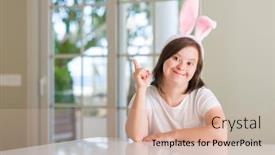  Presentation with down syndrome children disability school - Cool new PPT theme with down-syndrome-woman-at-home backdrop and a soft green colored foreground