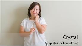  Presentation with dental down syndrome - Audience pleasing theme consisting of down syndrome woman standing backdrop and a light gray colored foreground