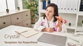  Presentation with uterus - Presentation design having down-syndrome-woman-wearing-doctor background and a lemonade colored foreground
