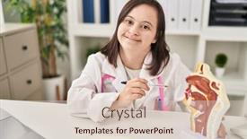  Presentation with respiratory system - Presentation theme consisting of down-syndrome-woman-wearing-doctor background and a lemonade colored foreground