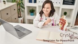  Presentation with respiratory system - Theme having down-syndrome-woman-wearing-doctor background and a lemonade colored foreground