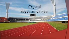  Presentation with track field - Presentation featuring down the running track background and a light blue colored foreground