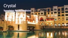  Presentation with dubai - PPT theme featuring down town of dubai city background and a navy blue colored foreground