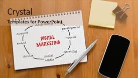  Presentation with desk - Amazing presentation theme having down trend - working desk with mobile phone backdrop and a coral colored foreground