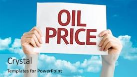  Presentation with price - Theme featuring down trend sign - oil price card with sky background and a arctic colored foreground