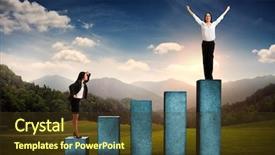  Presentation with step - Audience pleasing PPT theme consisting of down up graph - businesswoman standing at the lower backdrop and a  colored foreground