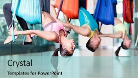  Presentation with group fitness - Beautiful slides featuring down while practicing aerial yoga backdrop and a light blue colored foreground